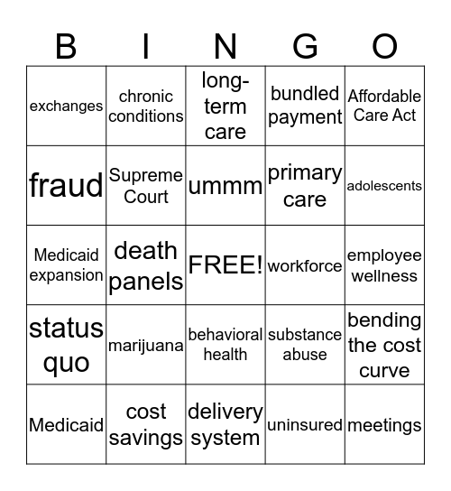 NCSL Health Program! Bingo Card