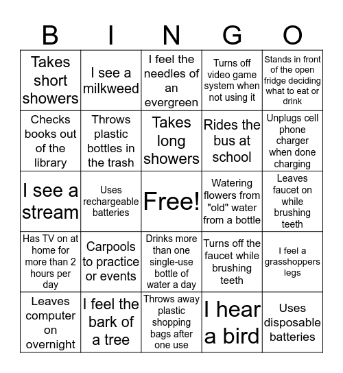 Conservation Bingo Card