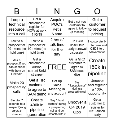 Prospecting Bingo Card