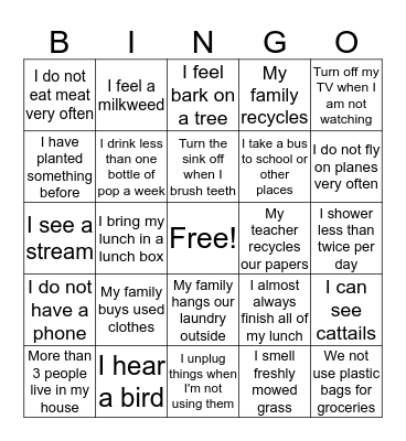 Environment  Bingo Card