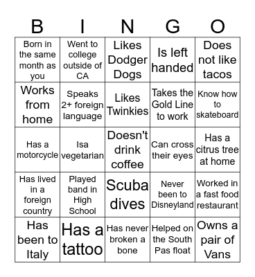 Ice Breaker Bingo Card