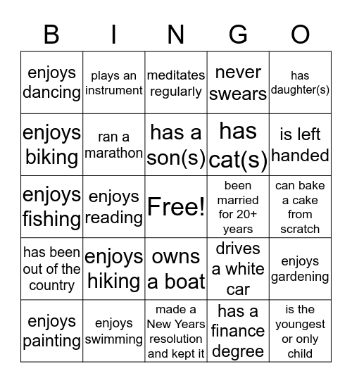 Nice to Meet You ! Bingo Card