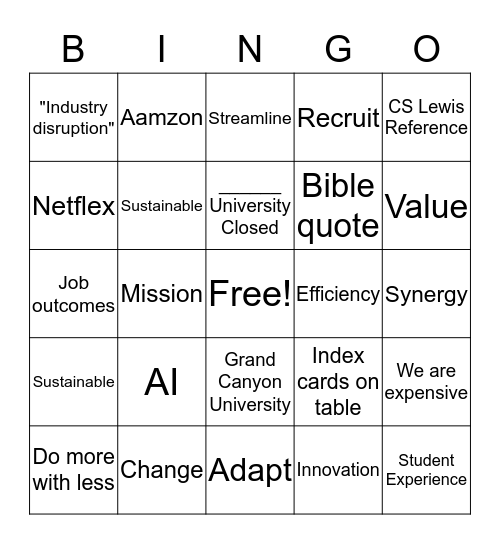 Employee Meeting Bingo Card