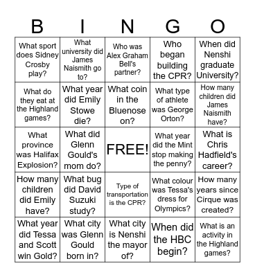 Heritage Fair 2014 D Bingo Card