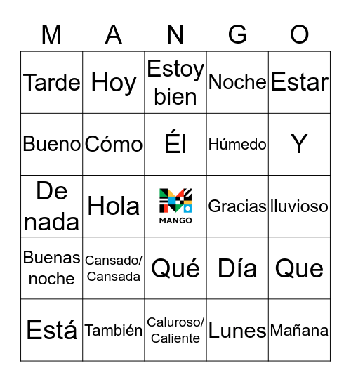 Spanish Bingo Card