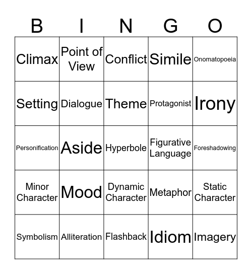 Literary Terms Bingo Card