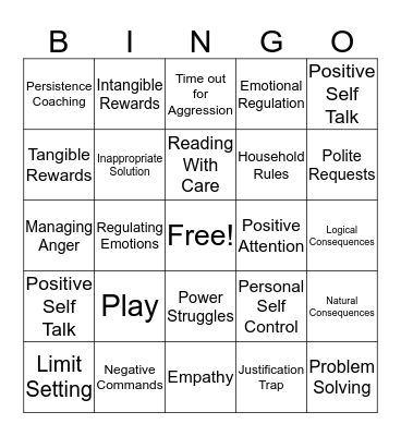 Incredible Years Bingo Card