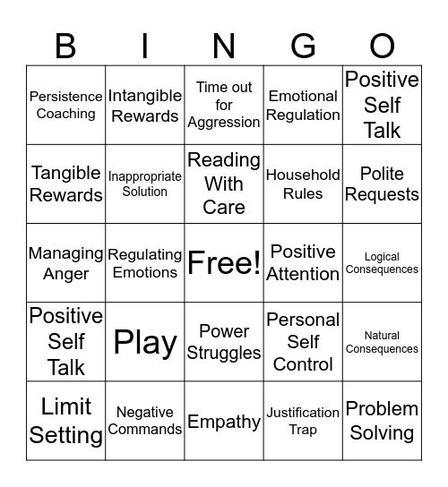 Incredible Years Bingo Card