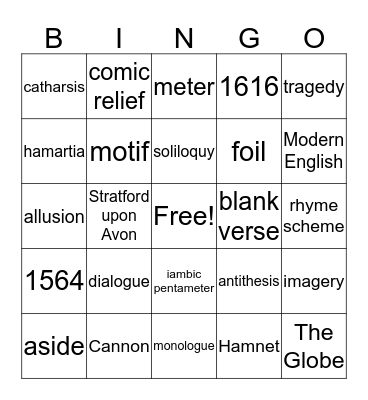 Hamlet Vocabulary Intro Bingo Card