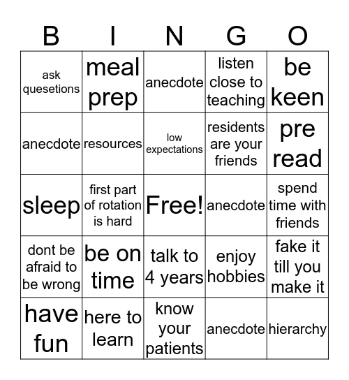 Untitled Bingo Card