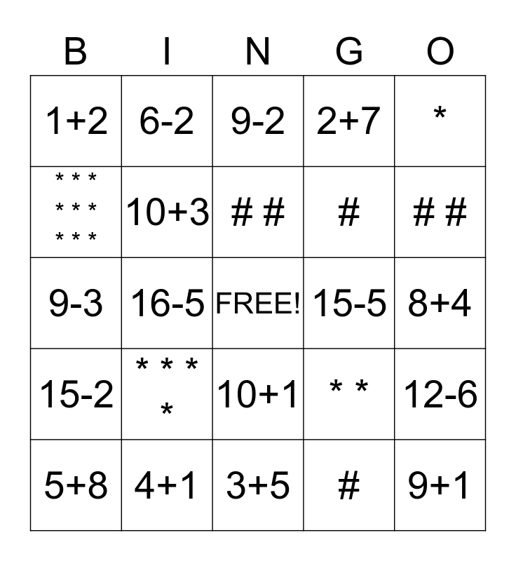 Math Bingo card 1 Bingo Card