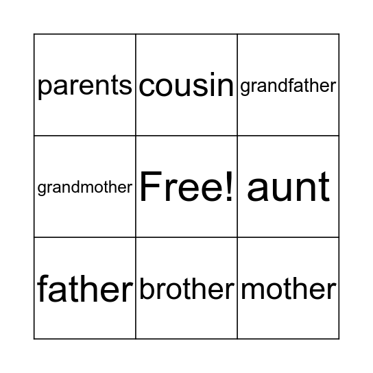 This is my family Bingo Card