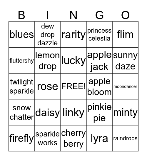 PONY Bingo Card