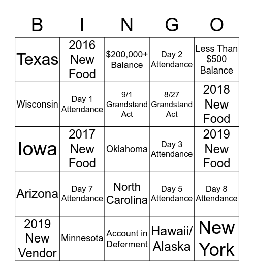 State Fair Meets Borrower Services  Bingo Card