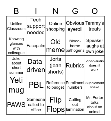RMG Back-to-School 2019-2020 Bingo Card