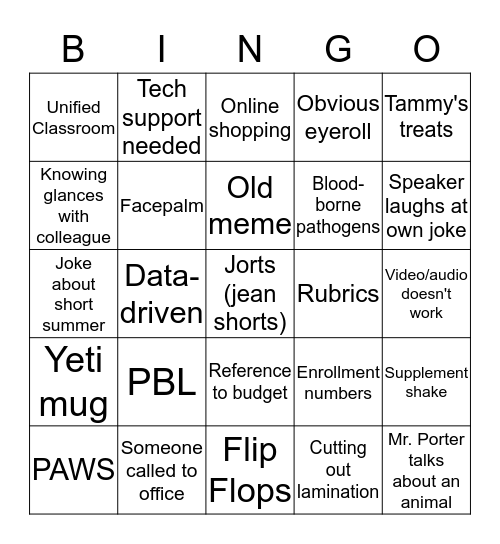 RMG Back-to-School 2019-2020 Bingo Card