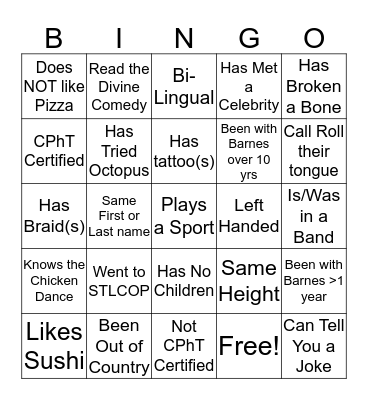 Pharmacy Week People Bingo  Bingo Card