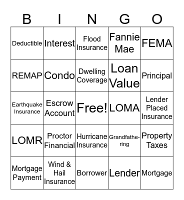 Insurance 101 Bingo Card
