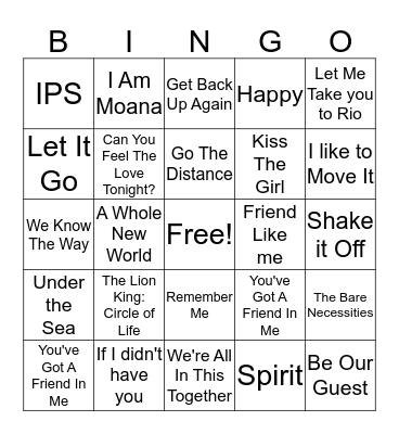 Disney Music Bingo! Bingo Card