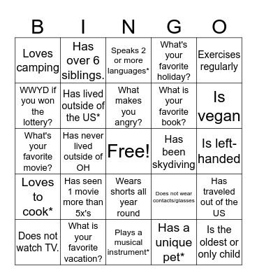 Get To Know You Bingo Card