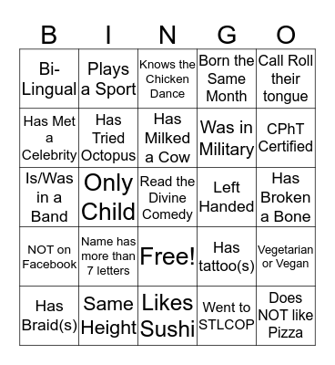 Pharmacy Week People Bingo  Bingo Card