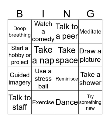 Coping Skills Bingo Card