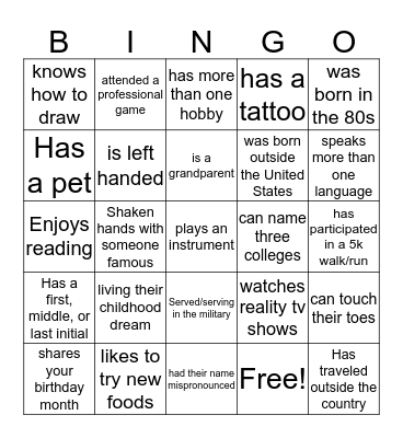 Find someone who... Bingo Card