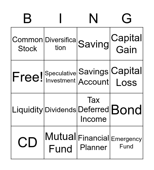 Financial Bingo Card