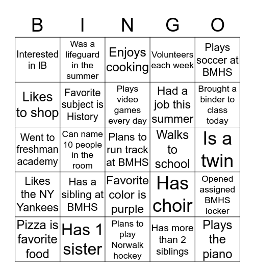 Biology "Get to Know Your Classmate" Bingo Card