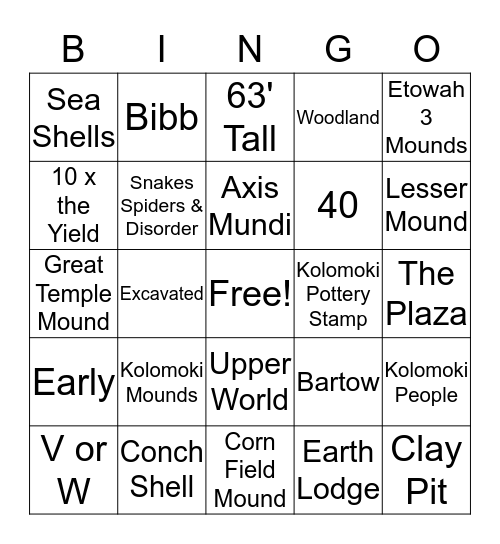 Burial Mound Bingo Card