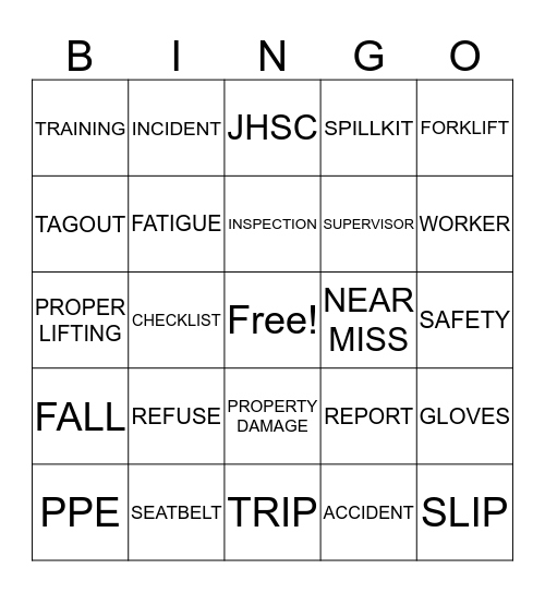 SAFETY FIRST Bingo Card
