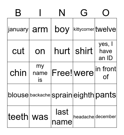 Review Bingo Card