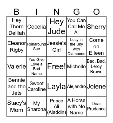 Name Songs Bingo Card