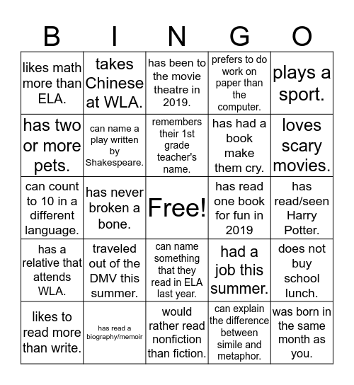 Find Someone Who... Bingo Card