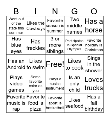 Mingle Bingo Card