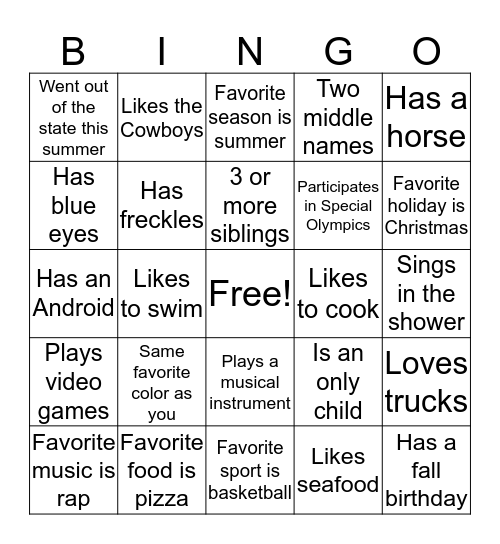 Mingle Bingo Card