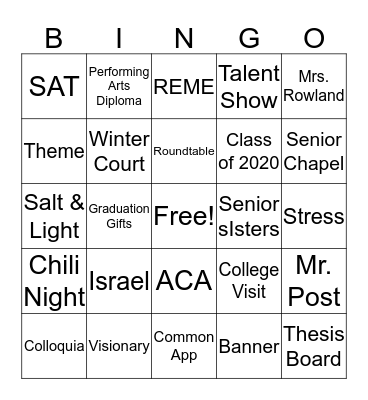 Senior Bingo Card
