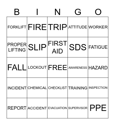 SAFETY FIRST Bingo Card