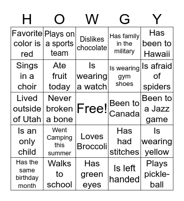 HOWDY Bingo Card