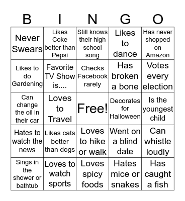 Staff Bingo Card