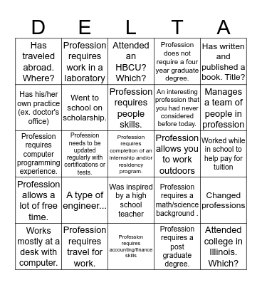 Career Fair March 8, 2014 Bingo Card