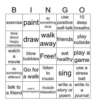 Coping Skills Bingo Card