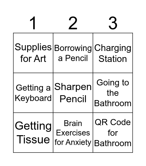 Class Procedures Bingo Card