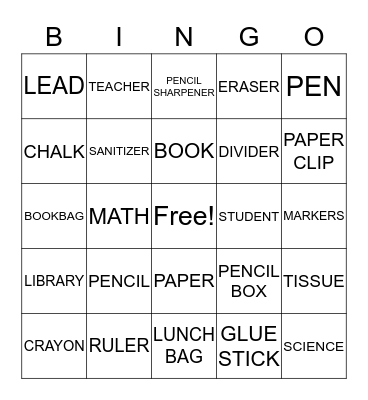 Back to School BINGO Card