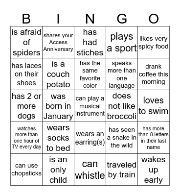 Find Someone Who:  Bingo Card