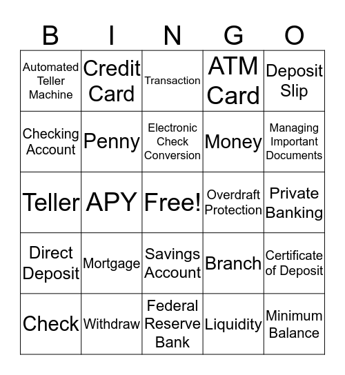 Bank Bingo Card