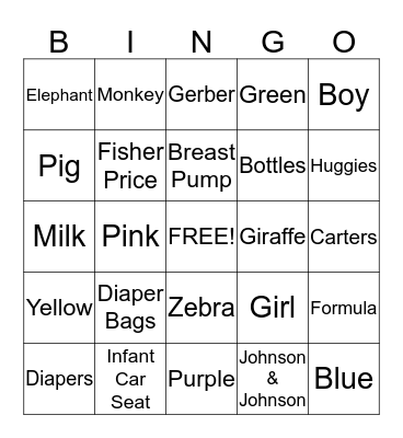 Trang's Baby Shower Bingo Card