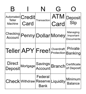 Bank Bingo Card