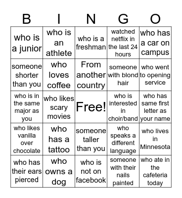 Get to Know You Bingo Card