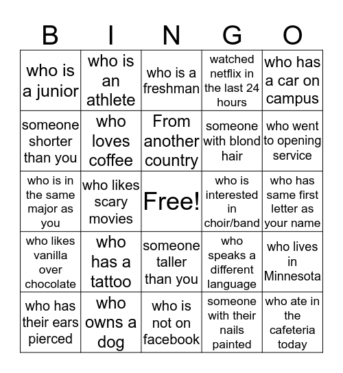 Get to Know You Bingo Card